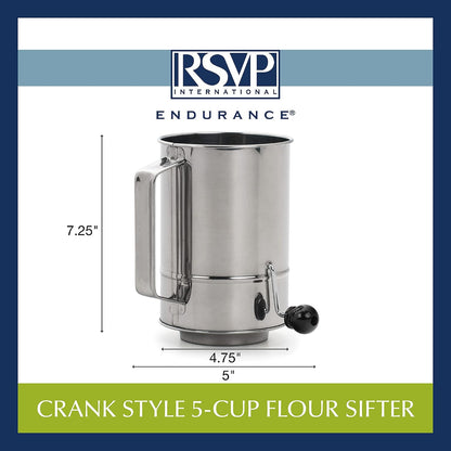 RSVP International Endurance® Stainless Steel Vintage One-Hand Sifter, 1 Cup | Top Cakes, Sift Flour, Marinade BBQ & More | Dishwasher Safe | Powder Sugar, Sift Flour, Spread Toppings & More