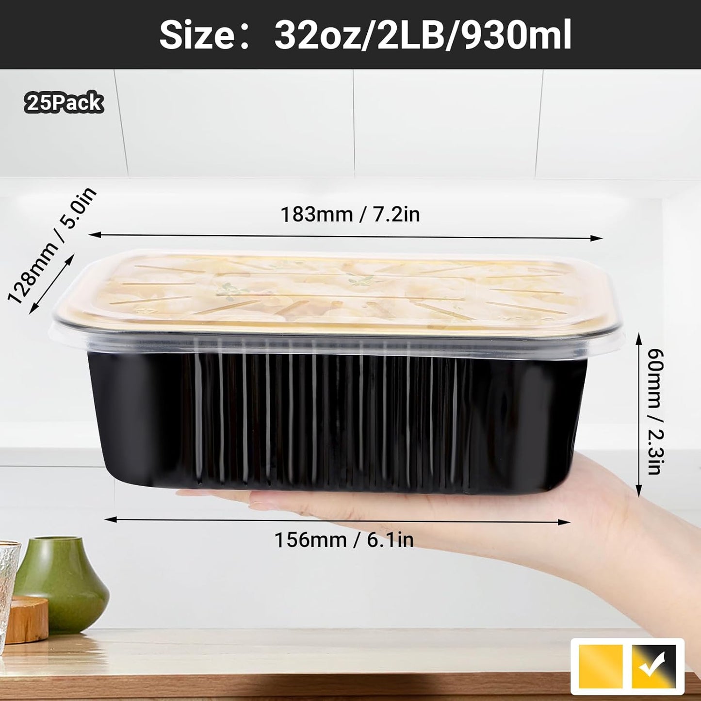 EUSOAR Aluminum Pans with Lids, 50pack 32oz Small Disposable Foil Loaf Cake Food Storage Pans, Catering Party Meal Prep Freezer Drip Pans for Microwave Oven Safe Cooking,Baking,Heating,Takeout