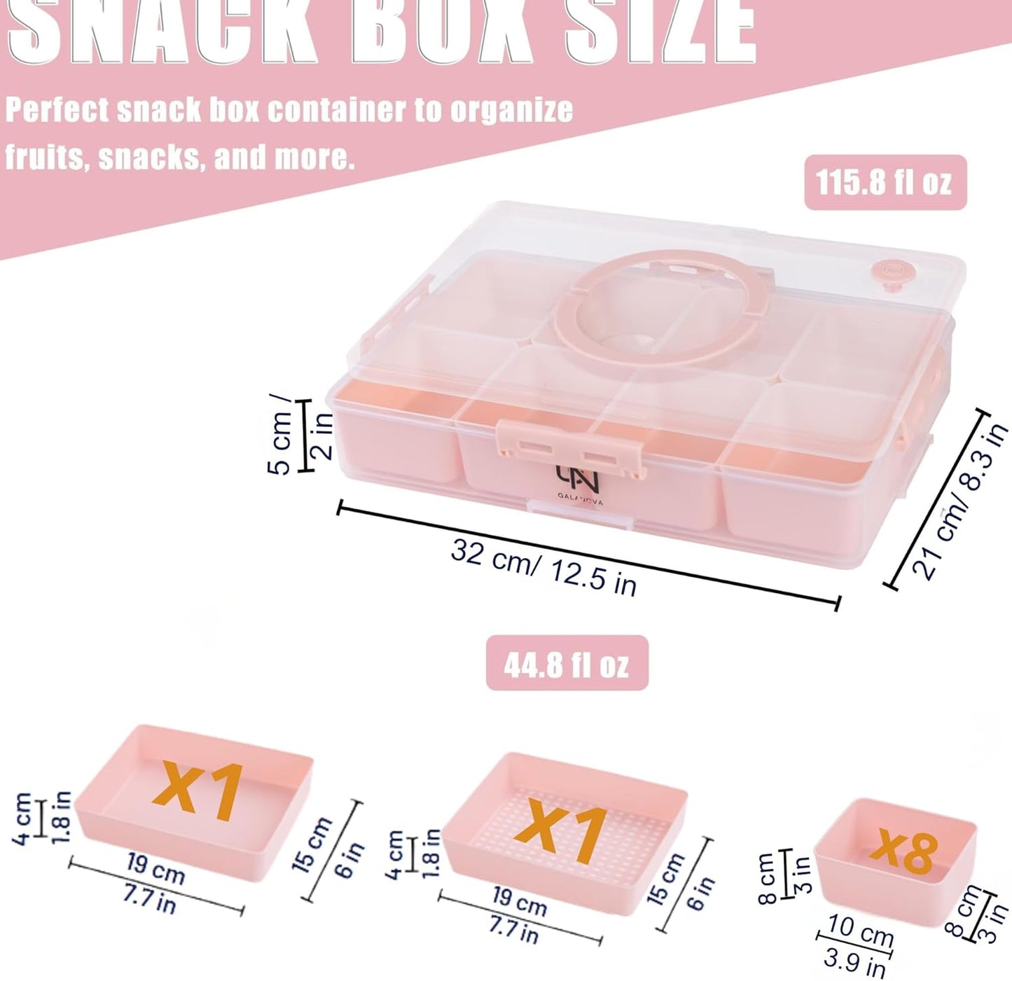 Snackle Box Container - 10 Compartments Including 2 XL, Dishwasher & Microwave Safe, Divided Serving Tray with Lid and Handle, BPA-Free, snack box (1 PCS, White, 1 Box with 2 XL Compartments)