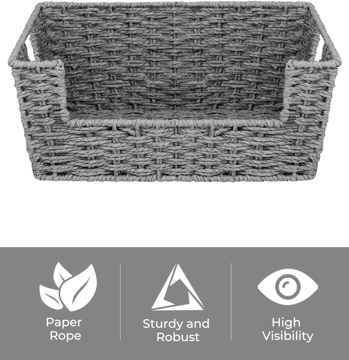 StorageWorks Round Paper Rope Woven Basket for Pantry Organizers and Storage, Stackable Pantry Storage Baskets for Shelves, Brown, 2-Pack