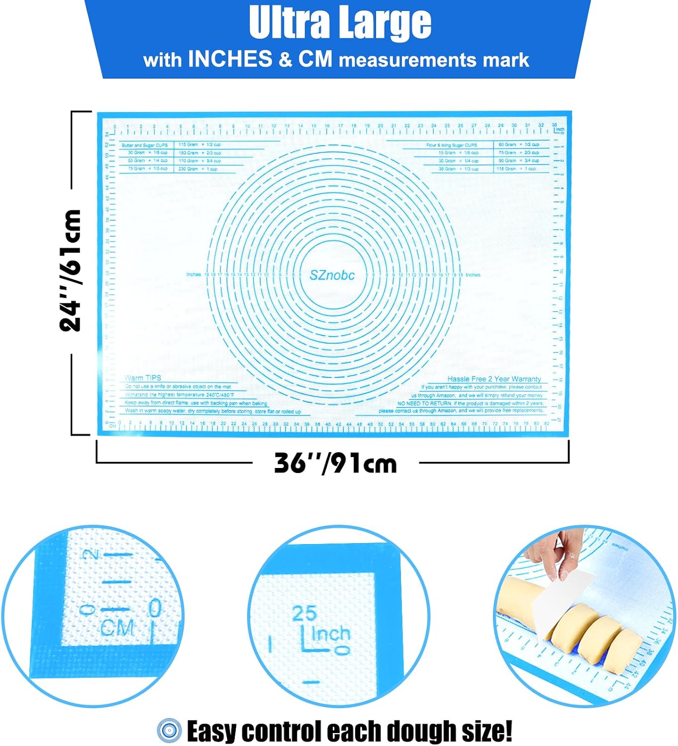 Non-slip Silicone Pastry Mat 36''By 24'' Nonstick Baking Mats Extra Large Counter Mat for Dough Rolling, Pastry, Pie Crust, Fondant, Cookies, Bread, Pasta, Pizza Mat