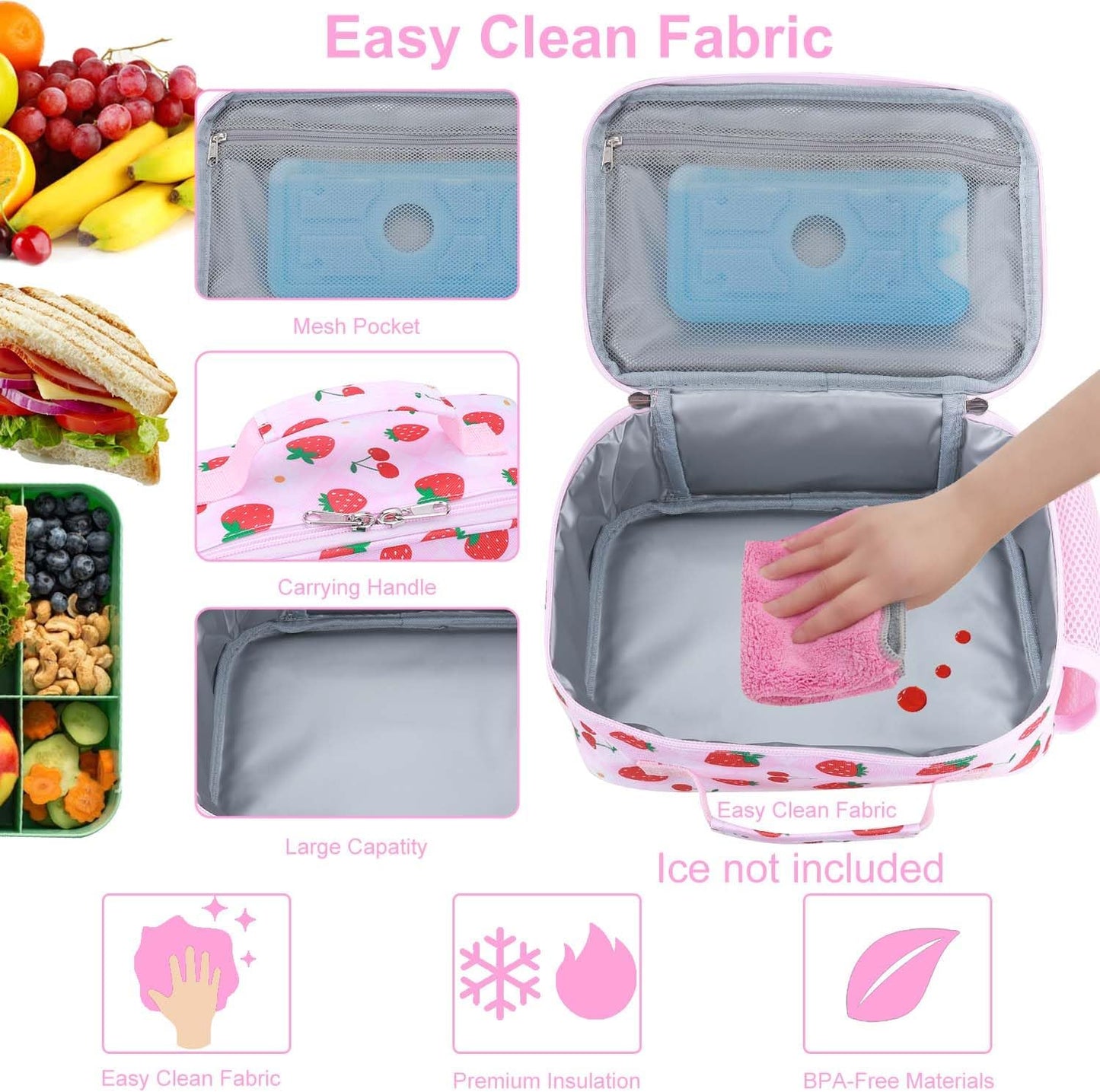 RHCPFOVR Kids Lunch Bag - Insulated Lunch Box for Boys Girls,Washable Lunch Bag and Reusable Toddler Leak-proof Lunchbox for School and Daycare - Colors B