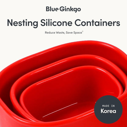 BLUE GINKGO Nesting Silicone Containers - Set of 3 Hard-Shell Silicone Food Storage Containers | BPA Free, Airtight, Dishwasher and Freezer Safe (6.7oz, 10oz, 20oz) - Green