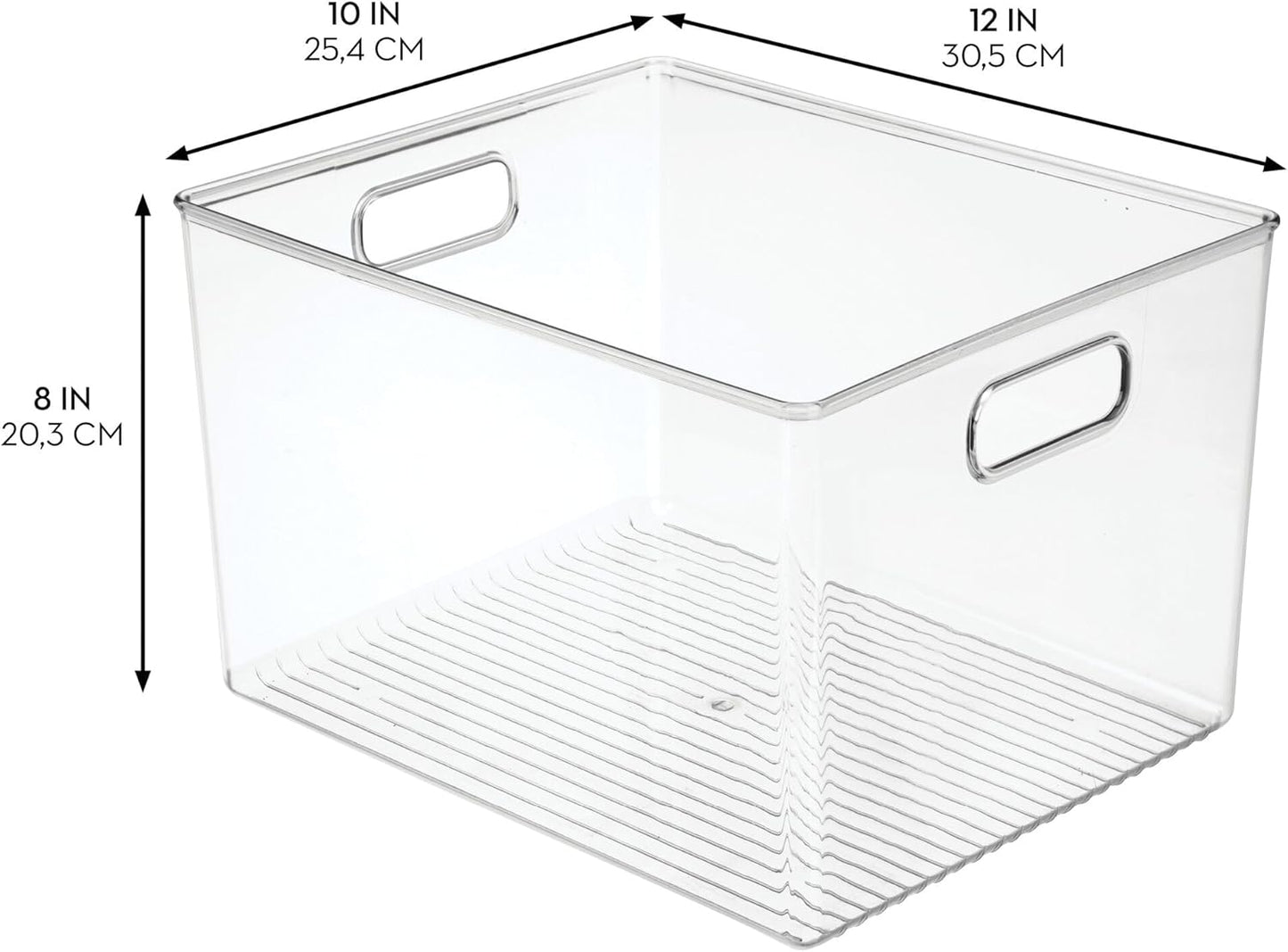Linus Multi-Purpose Storage Bin with Handles for Kitchen, Pantry, Cabinet, Nursery, Crafts - 12" x 10" x 8", Clear