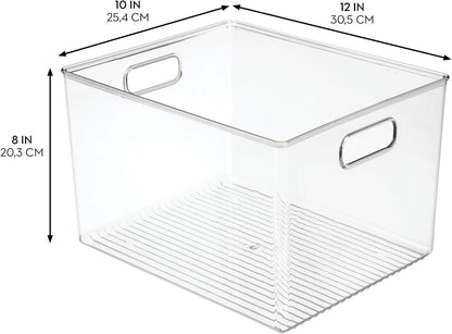 iDesign Storage Bin with Handles, 12" x 10" x 8", Clear | For Kitchen, Pantry, Cabinet, Nursery, Crafts