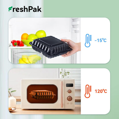 Meal Prep Container Reusable 40 Pack 34oz - Shrink Wrap Leakproof | Portion Control Leftover Plastic Food Containers with Lid | BPA Free Freezer & Microwave Safe | 4 Compartment Takeout Boxes