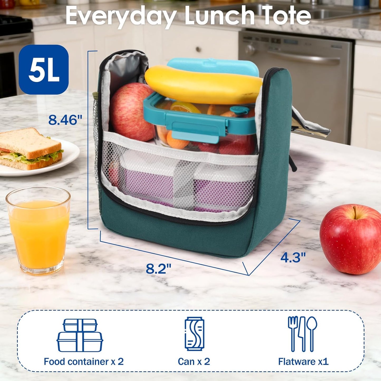 Genteen Kids Lunch Box, Insulated Lunch Bag for Kids, Toddler, Girl, and Boy; Holds Lunch Box, Water Bottle, & Snacks; Easy-Clean Water-Resistant Fabric & Multiple Zippered Pockets (Yellow Blue)