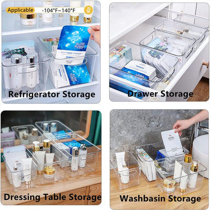 Xicennego Refrigerator Organizer Bins Set of 3, Clear Plastic Storage Bins for Pantry, Fridge Organizer Set , Storage Organizer Bins for Fridge, Freezer, Kitchen Cabinet, Pantry