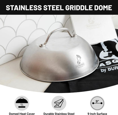Sasquash Melting Dome For Griddle, 9 Inch Stainless Steel Cheese Melting Dome, Basting And Steaming Cover For Smash Burgers, Vegetables, Flat Top Grill Cooking, Grilling Accessories