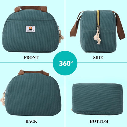 CaCTOUR Lunch Box for Women Girls Teens,Cute Lunch Box Cooler Bag, Portable Insulated Small Lunch Bag Women Reusable Corduroy Lunch Tote for Work/Travel/Picnic/School (Dog Green,Small)