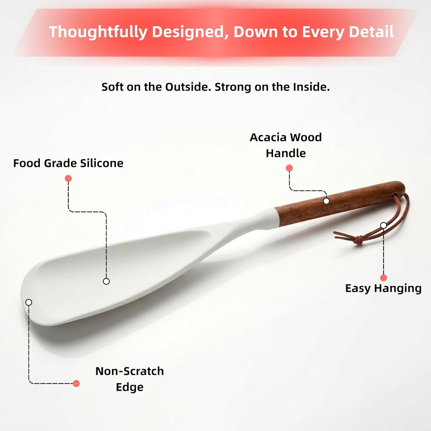 2-Pack Silicone Spoonula with Wooden Handle, BPA-Free Spatula Spoon for Nonstick Cookware, Heat Resistant Cooking Spoon for Mixing, Scraping, Scooping and Serving(Black)