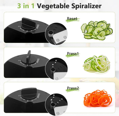 3-in-1 Vegetable Spiralizer Slicer, Adjustable Mandoline Spiral Cutter for Zucchini Noodles, Carrots, Cucumber (Green)