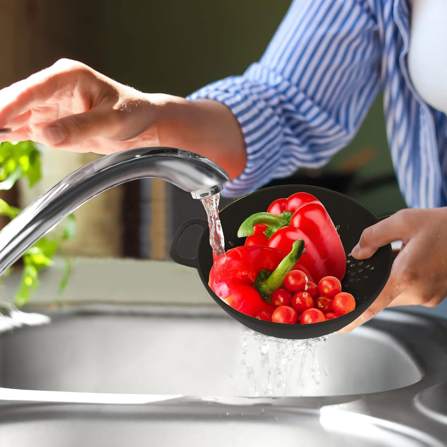 Meadow Lane 6-inch Small Colander, BPA-Free, Dishwasher Safe, Double Handles, Compact Food Strainer for Berries, Veggies and Pasta, 3-Cup Capacity, Smooth White
