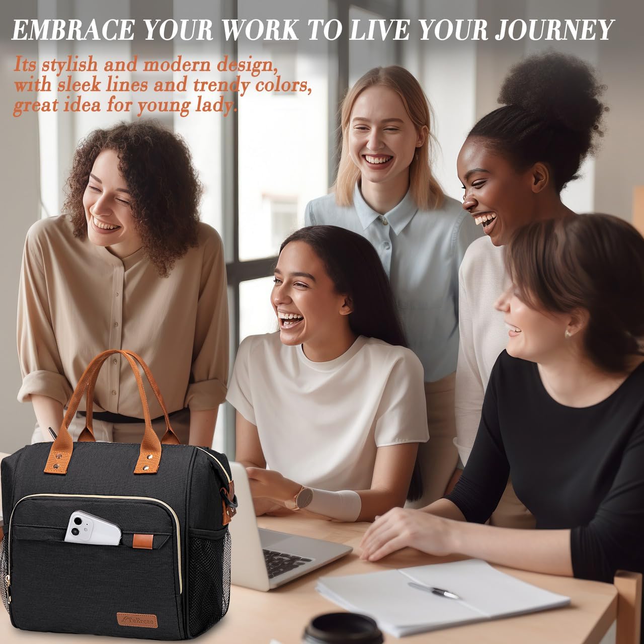 TuErCao Small Lunch Bag Lightweight Insulated Lunch Box for Women Work Portable Soft Cooler for Picnic Travel Road Trips, Loncheras para Mujer, Black