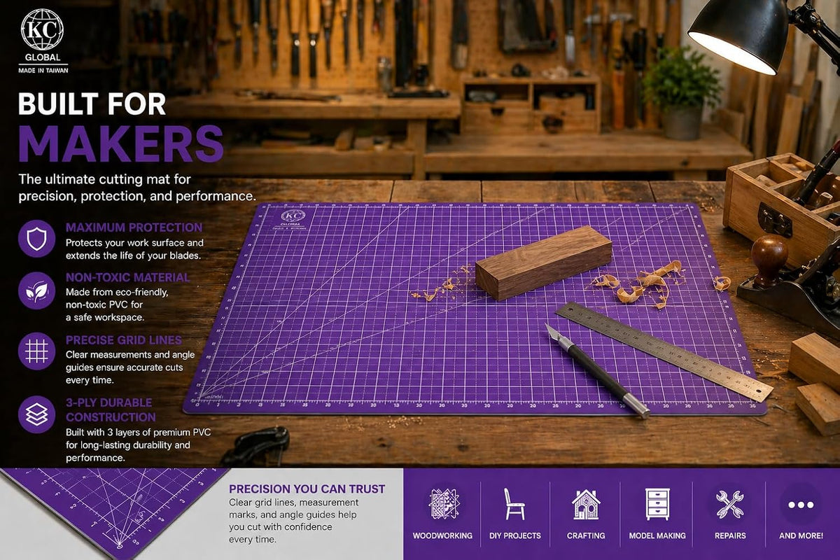 KC GLOBAL A3 (19"x13") Professional Grade Self-Healing Cutting Mat (Purple) - Odor-Free, Double-Sided, Eco-Friendly, Non-Slip, Premium Desk mat for DIY, Crafting, Model Building,and Art Projects