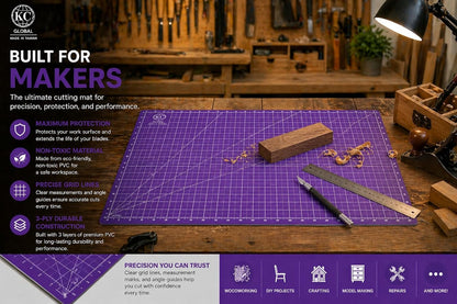 KC GLOBAL A3 (19"x13") Professional Grade Self-Healing Cutting Mat (Purple) - Odor-Free, Double-Sided, Eco-Friendly, Non-Slip, Premium Desk mat for DIY, Crafting, Model Building,and Art Projects