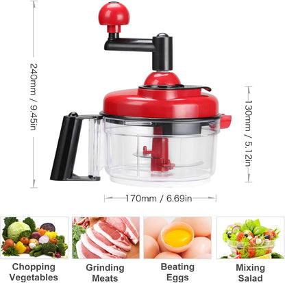 Cambom Manual Vegetable Cutter Food Processor 8 in 1 - Chopper, Mixer, Blender, Whipper, Egg Separator, Mincer, Grinder, Dicer with Clear Container 1200ml BPA Free