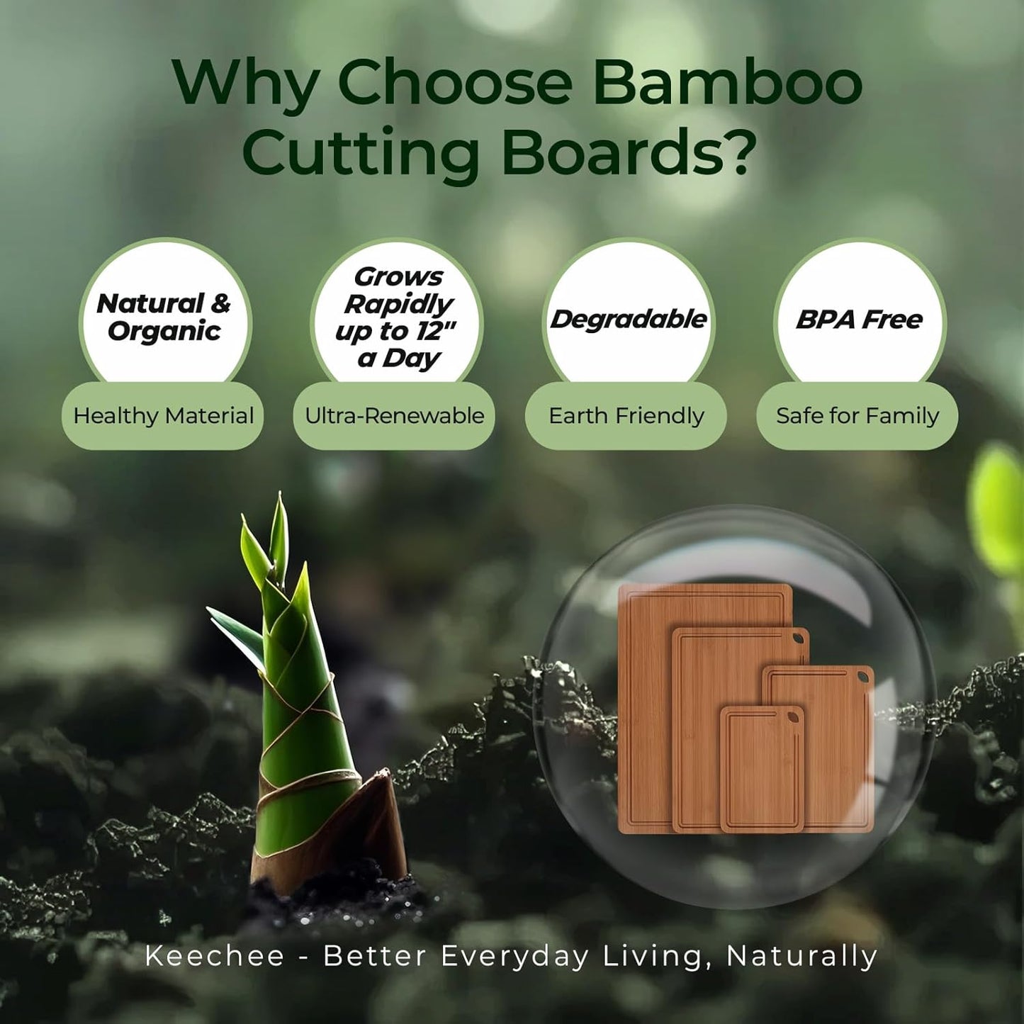 Keechee Wood Cutting Board for Kitchen - Reversible Bamboo Cutting Boards Gift Set of 3 with Juice Groove, Wooden Chopping Board for Meat, Fruit, Vegetables & Cheese (Pre Oiled, Natural)