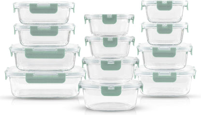 JoyJolt 24pc Borosilicate Glass Storage Containers with Lids | 12 Airtight/Freezer Safe Food Storage Containers for Pantry and Kitchen | Meal Prep Container for Lunch | Glass Tupperware Set
