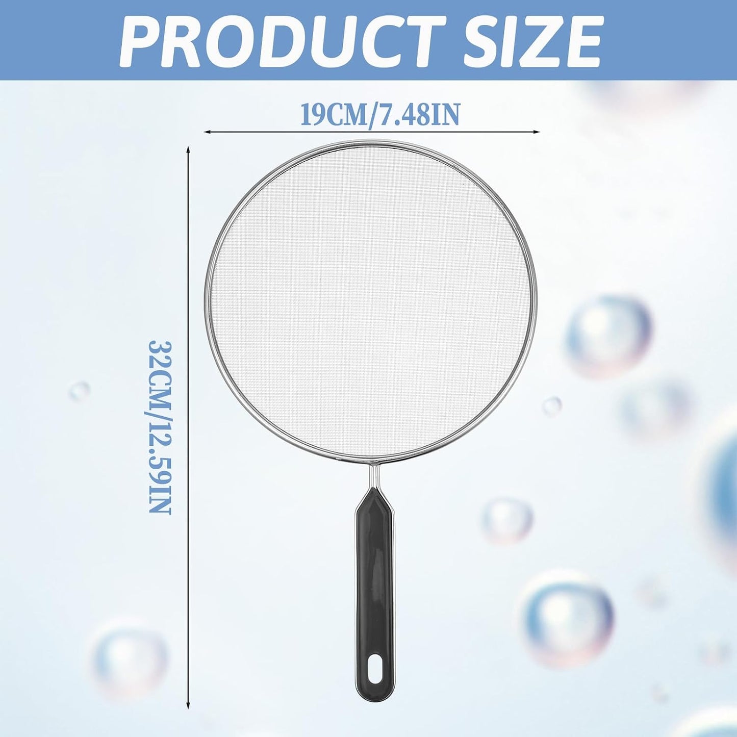Splatter Screen for Frying Pan 7.5’’ Stainless Steel Grease Splatter Guard with Comfortable Grip Handle Pan Cover Cooking Protector Ultra Fine Mesh Prevents Oil Splatters for Frying Cooking (Black)