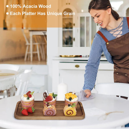 Large Wooden Serving Trays Long Party Charcuterie Boards Acacia Wood Platters Serving Cheese Board Rectangular Appetizer Snack Plates Rectangle Kitchen Dinner Platter for Food Dish Cake Dessert Tray