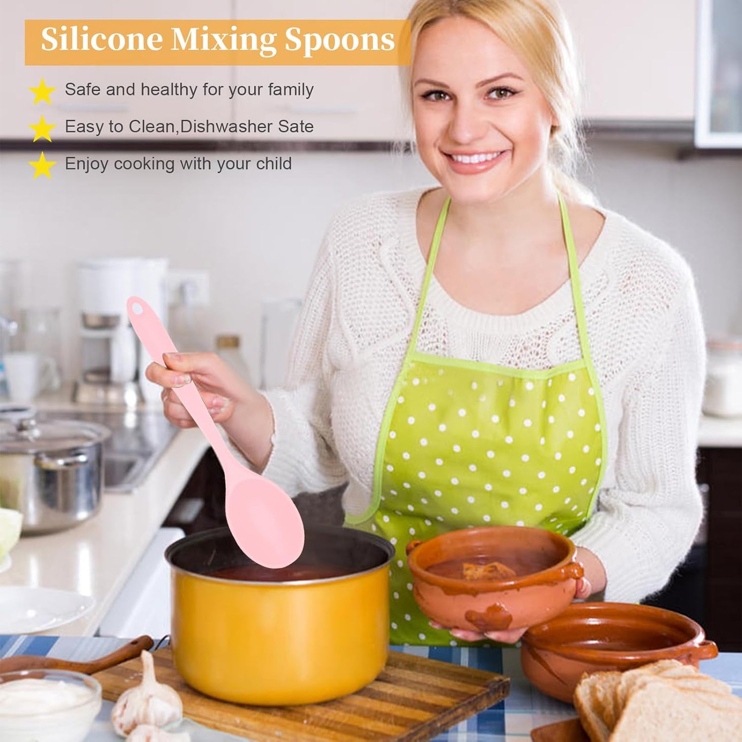 2 Pcs Silicone Nonstick Mixing Spoon, Silicone Spoons for Cooking Heat Resistant, Cooking Utensil for Kitchen Cooking Baking Stirring Serving (Black)