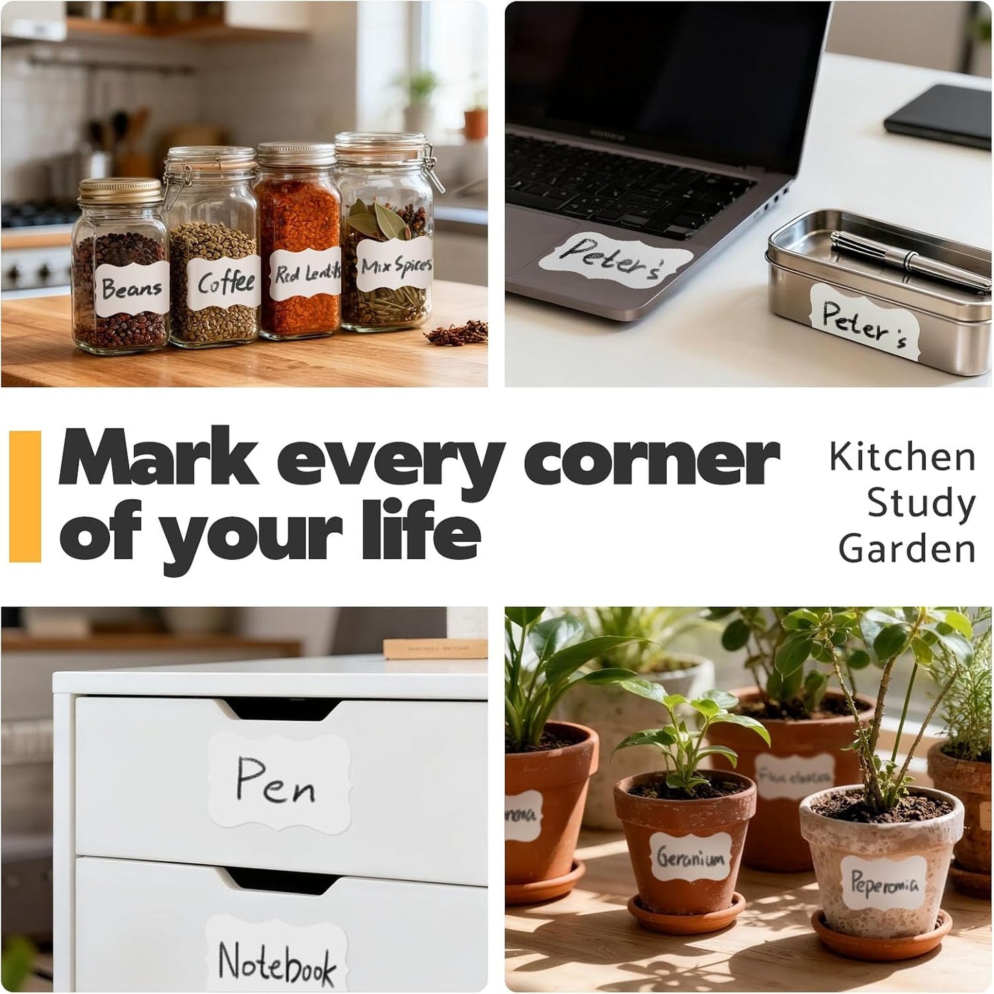 JIEHENG 180Pcs Chalkboard Labels for Jars,Removable Stickers with 1 Liquid Chalk Markers(Black, Wavy)