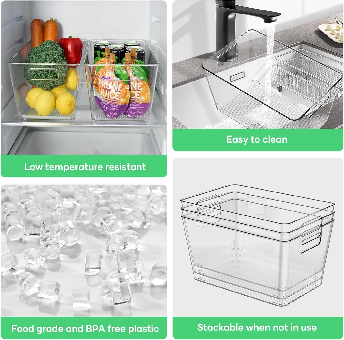 Oprunsy Clear Plastic Storage Bins with Handles, 6 Pack Large Organizer Bins – BPA-Free Kitchen Pantry Fridge Freezer Cabinet Organizers, 11" L × 7.5" W × 6" H