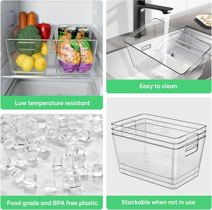 Oprunsy Clear Plastic Storage Bins with Handles, 6 Pack Large Organizer Bins – BPA-Free Kitchen Pantry Fridge Freezer Cabinet Organizers, 11" L × 7.5" W × 6" H