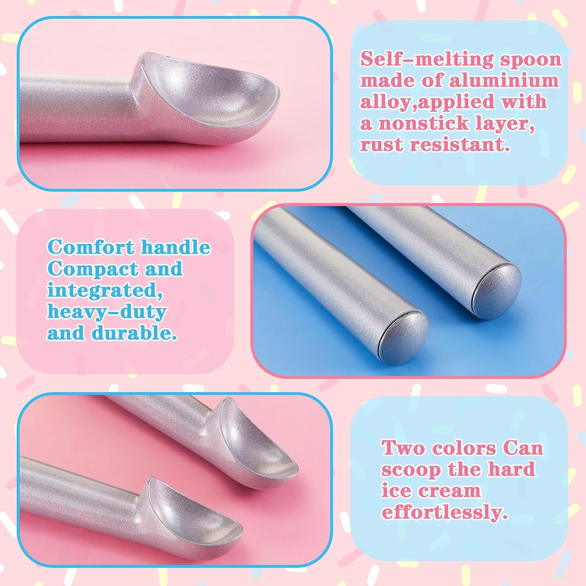 Gejoy Ice Cream Scoop Set, Ice Cream Scoops 7 Inch, Silver
