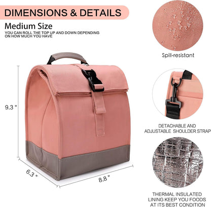 SUNNY BIRD Insulated Lunch Bag Pink Lunch Box Small Cooler Bag for Women, Girls, Adults and Teens (Pink)