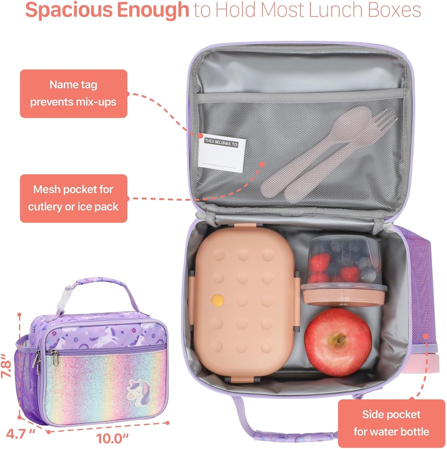 Kids Lunch Bag Boys - Insulated Kids Lunch Box Reusable Lunchbox with Water Bottle Holder Toddler Lunch Tote Bag for School Daycare, Black Dino Fossil