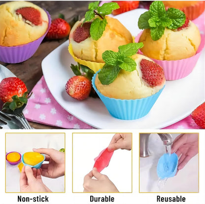 12PCS Silicone Cupcake Baking Cups, 2.75 inch, Muffin Cupcake Liners for Party, Multicolor