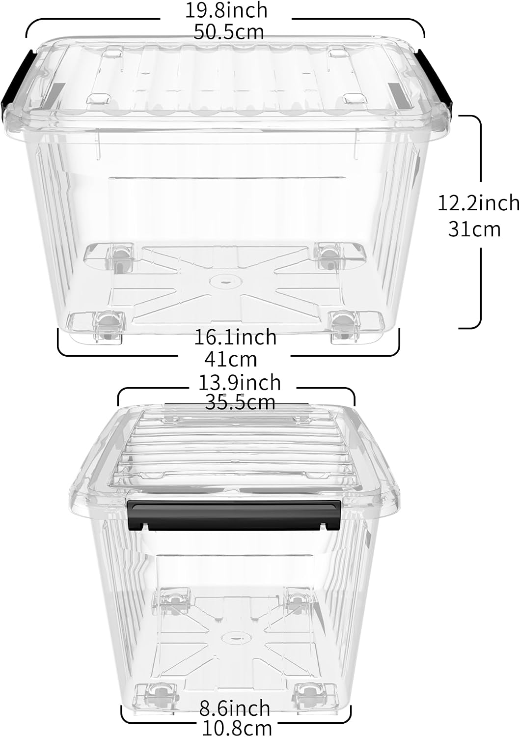 Cetomo 60Qt*6 Plastic Storage Bins, Storage Box, 6 Pack, Organizing Container with Wheels, Durable Lids and Secure Latching Buckles, Stackable and Nestable, Clear with Black Buckle