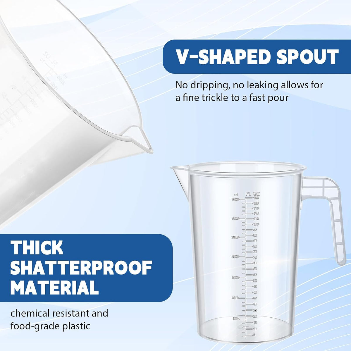 6 Pack 2 Liters/2000 ml Plastic Measuring Pitchers Graduated
