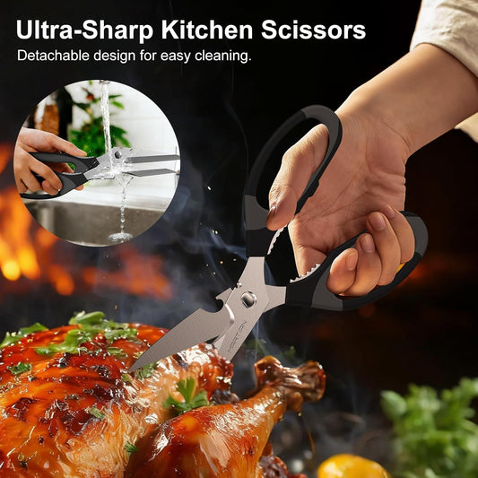 8" Sharp Heavy Duty Kitchen Scissors, Stainless Steel Food Scissors, Multi Purpose Dishwasher Safe Kitchen Shears for Food, Ideal Gift for Father's Day