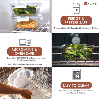 Razab 2 PC 1200ML / 41 Oz Glass Food Storage Containers with Lids - Airtight & Leakproof - Microwave/Oven/Freezer Safe - BPA Free - Ideal for Meal Prep, Storing Leftover & Lunch