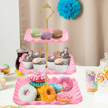 DAFURIET Dessert Cupcake Stand, 3 Tier Cup Cake Holder Tower for Tea Party/Birthday/Wedding, Plastic Tiered Serving Tray with Metal Rod, White