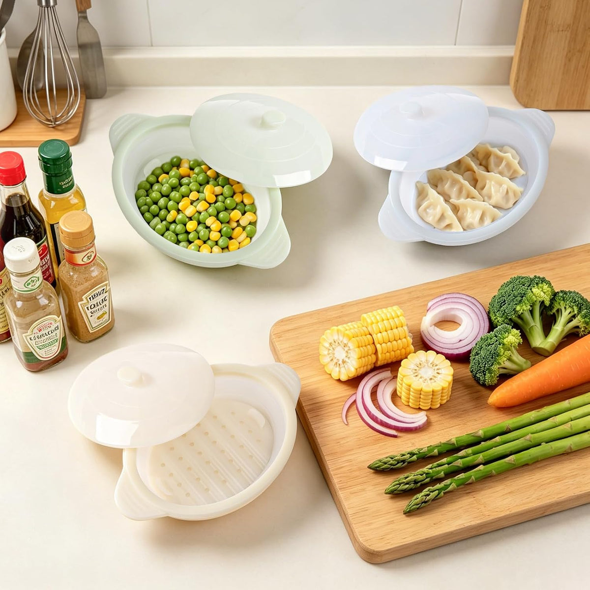 Silicone Microwave Steamer Collapsible Cooker for Vegetables Fish Prep Meal