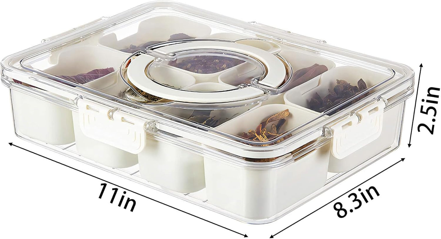 Divided Serving Tray with Lid for Veggie Charcuterie Container Portion Control Salad Keeper with 4 Removable Boxes Stackable Refrigerator Organizer Bins Food Storage Organizer Produce Saver
