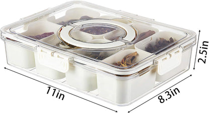 Divided Serving Tray with Lid for Veggie Charcuterie Container Portion Control Salad Keeper with 4 Removable Boxes Stackable Refrigerator Organizer Bins Food Storage Organizer Produce Saver