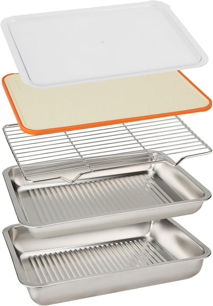 Grilling Gifts for Family: 5-in-1 Outdoor BBQ Food Prep Tray & Carry System, Meat Marinating Container with Lid, Cutting Board & Rack, Metal Cooked Meat Platter Serving Accessories