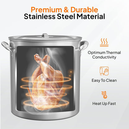 Bonnlo 30QT Aluminum Stock Pot for Boiling Seafood, Crawfish & Crab, Frying Turkey & Steaming Tamales, Large Boil Pot with Strainer Basket, Lid, Lifting Hook & Steamer Rack for Outdoor Cooking