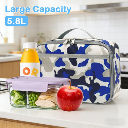 FlowFly Kids Lunch box Insulated Soft Bag Mini Cooler Back to School Thermal Meal Tote Kit for Girls, Boys, Black