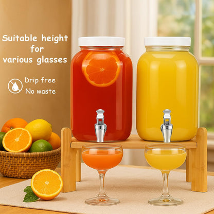 1 Gallon Large Glass Drink Dispensers with Stand for Parties, Glass Iced Beverage Dispensers with Spigot, Reusable Water Dispenser Countertop (2 Pack)