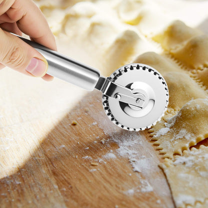 QWORK Ravioli Cutter, 430 Stainless Steel Pasta and Pastry Tool with Ergonomic Handle, Dishwasher Safe for Effortless Cutting, Sealing, and Crimping
