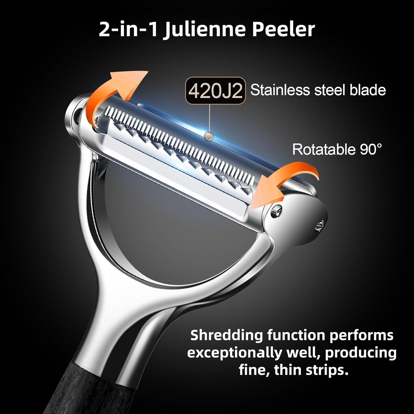 2-in-1 Serrated Julienne Peeler Vegetable Peeler | veggie peeler stainless steel blades are very durable and sharp for harder fruits and vegetables，Essential Kitchen Tool