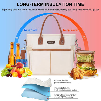 MAXTOP Lunch Bag Women for Work Insulated Thermal Lunch Box for Men with Wide-Open Pocket Reusable Leakproof Cooler Bags with Removable Shoulder Strap for Teacher Nurse Office Picnic Travel Black