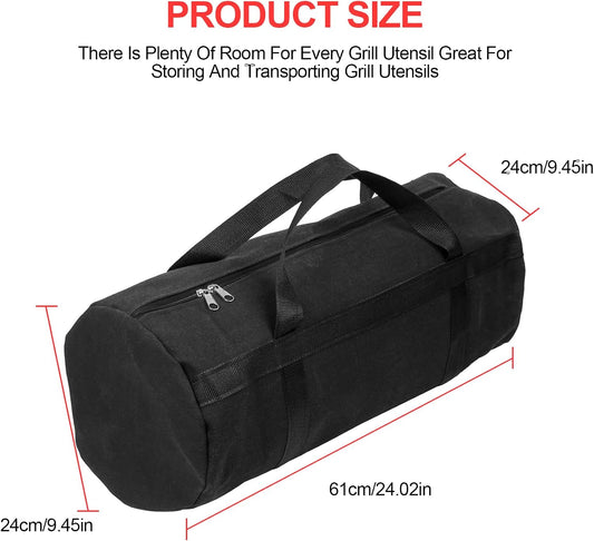 24" Grill Tool Storage Bag, Canvas, Black, Unisex, Classic Style, 60x24x24 cm/24 * 9.4 * 9.4 inches, Zipper Closure, Hand Strap, Perfect for Outdoor Grilling, Camping, Hiking