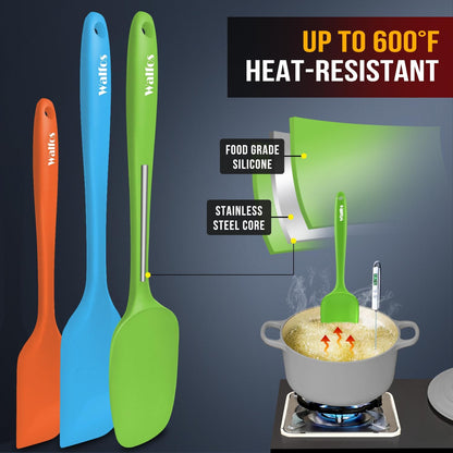 Walfos 600°F High Heat Resistant Silicone Spatula Set of 5- Food Grade Rubber Spatula Set for Baking Cooking & Mixing - BPA Free, Non Stick and Dishwasher Safe,black